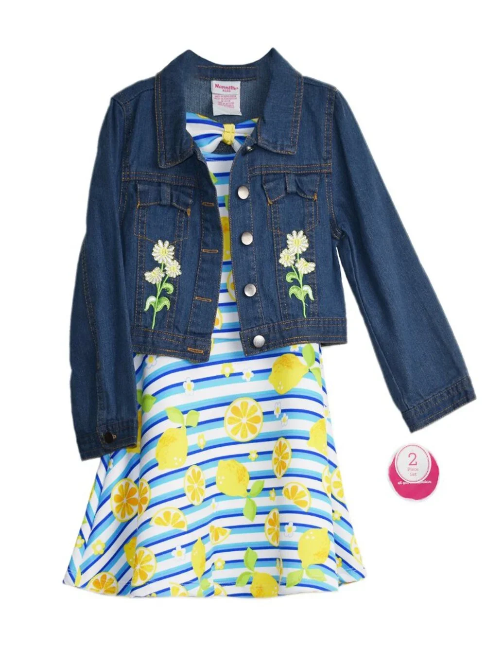Nannette Kids Girls 2-Piece Outfit Denim Jacket A-Line Swing Dress Size 6 NEW
